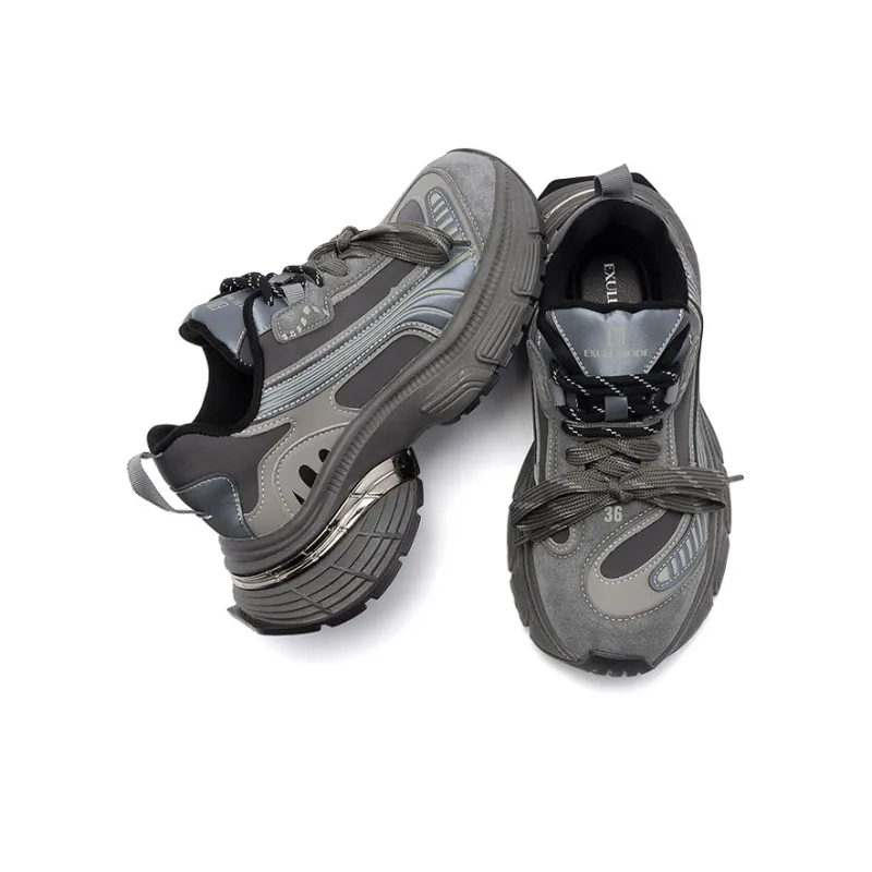 EXULL Q Abrasion Resistant Height Increasing Low Top Chunky Sneakers Women's Gray-2