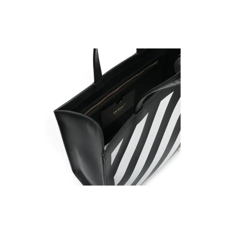 OFF WHITE Diag Hybrid Shop 28 Lettering Tote Bag Black/White-4