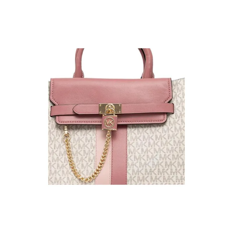 MICHAEL KORS Hamilton Legacy Leather Trim Handbag Tubas Women's Pink & White-2