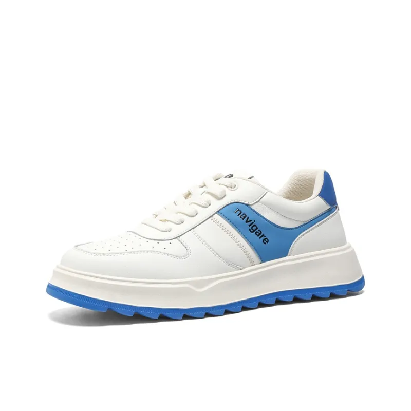 NAVIGARE Small Sailboats Lightweight Height Increasing Low-Top Casual Shoes Men's White Blue-1