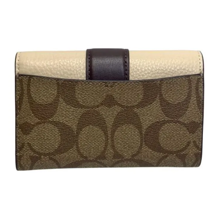 COACH Grace Canvas With Leather Clutches Wallets Mini Women's Light Khaki & Chalk-2
