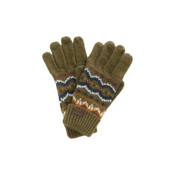 BARBOUR Knitted Fabric, Leather Knit Gloves Men's Green