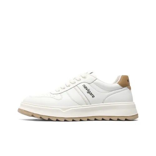 NAVIGARE Small Sailboats Lightweight Height Increasing Low Top Casual Shoes Men's White Apricot