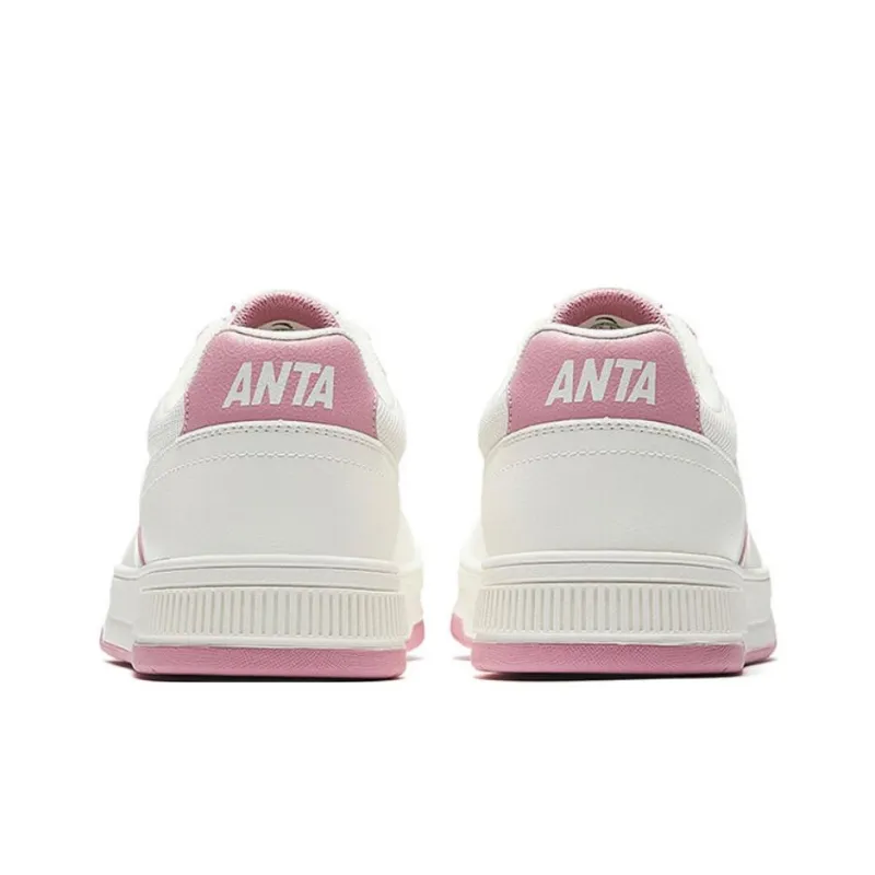 Anta BaiChuan Slip Resistant Lightweight Height Increasing Low Top Skateboard Shoes Women's White Pink-3