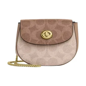 COACH Turnlock Coated Canvas Shoulder Bag Mini Women's Gold & Sand & Tan