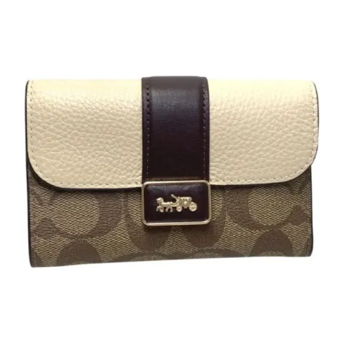 COACH Grace Canvas With Leather Clutches Wallets Mini Women's Light Khaki & Chalk