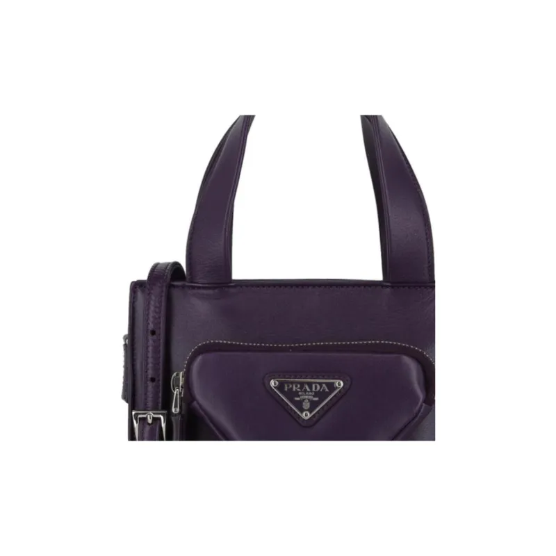 PRADA Calfskin Shoulder Bag Crossbody Bag Handbag Purple-4