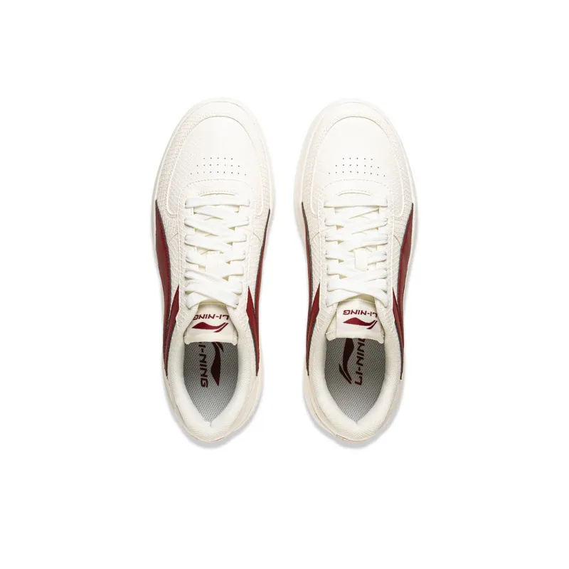 LiNing Non-slip Wear-resistant Shock Absorption Low-Top Casual Shoes Men's White Red-3