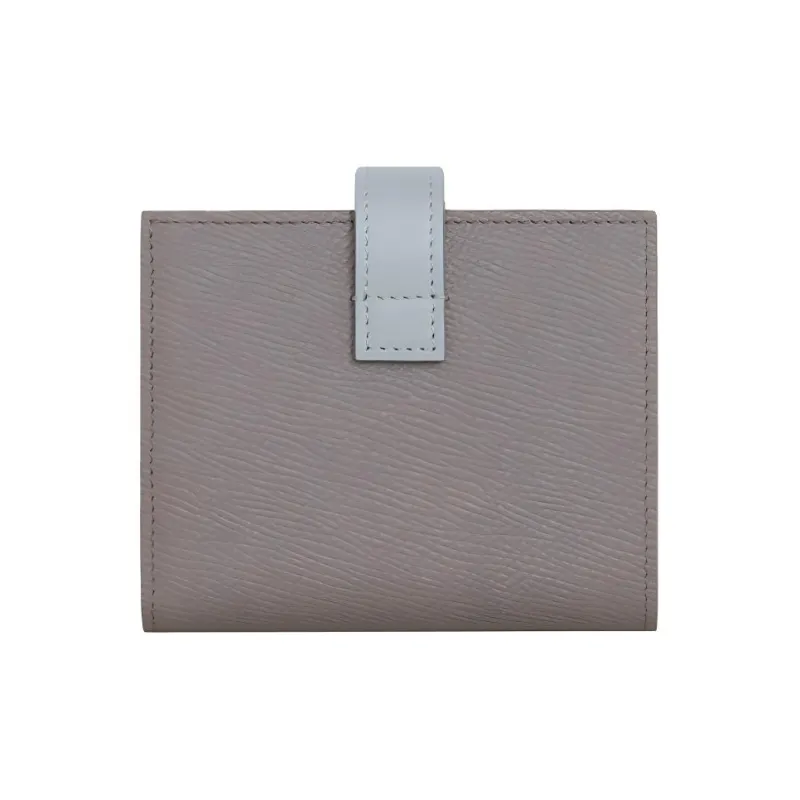 CELINE Grained Cow Leather Decorative Ribbon Wallet Small Size Women's Egg Stone Gray/Mineral Stone Color-1