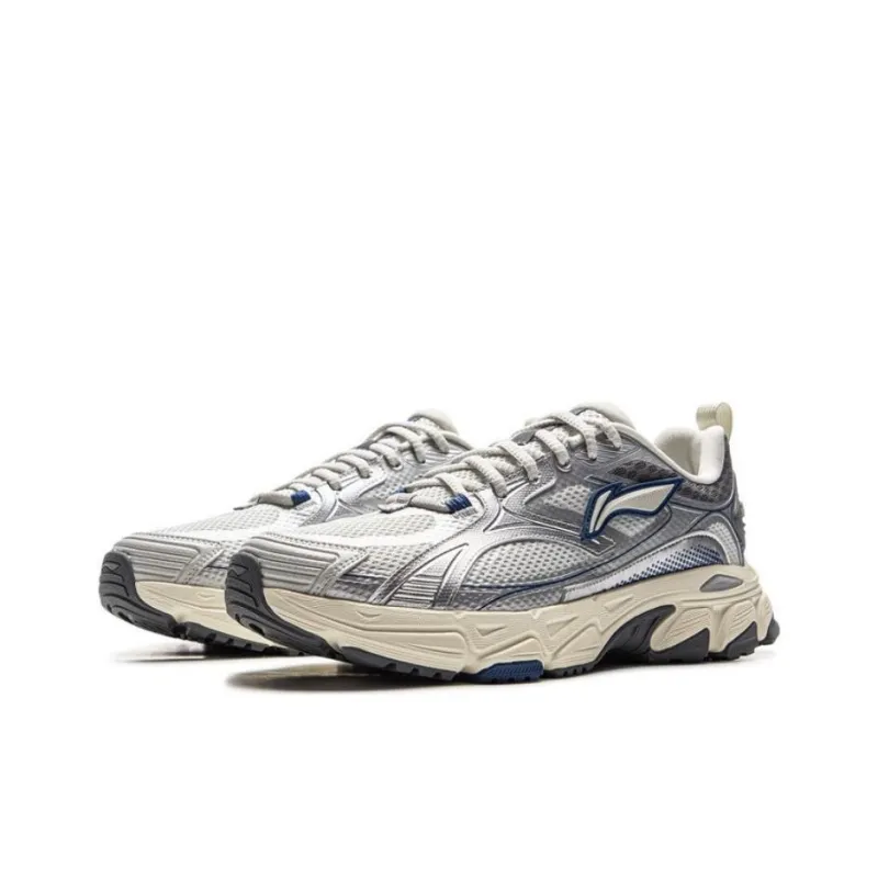 LiNing Non-slip Wear-resistant Shock Absorption Low-Top Casual Running Shoes Men's Silver Blue-2