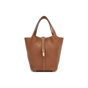 HERMES Picotin Lock Clemence Bullock Leather Basket Bag Handbag Bucket Bag 18 Women's 37 Gold Gold Brown