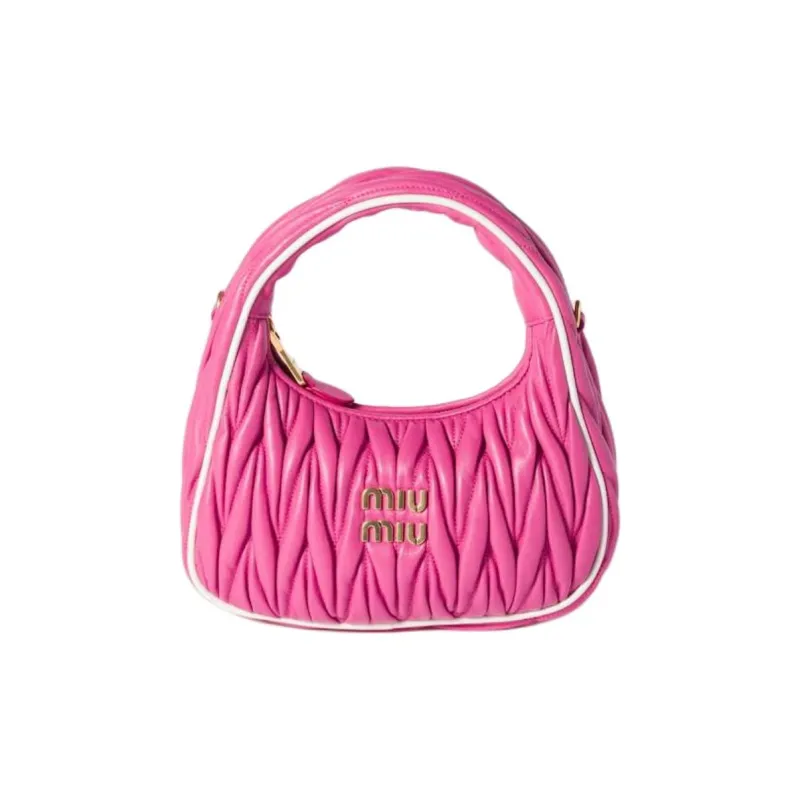 MIU MIU Wander Series Nappa Leather Shoulder Bag, Crossbody Bag, Handbag Women's Cherry Red & White-0