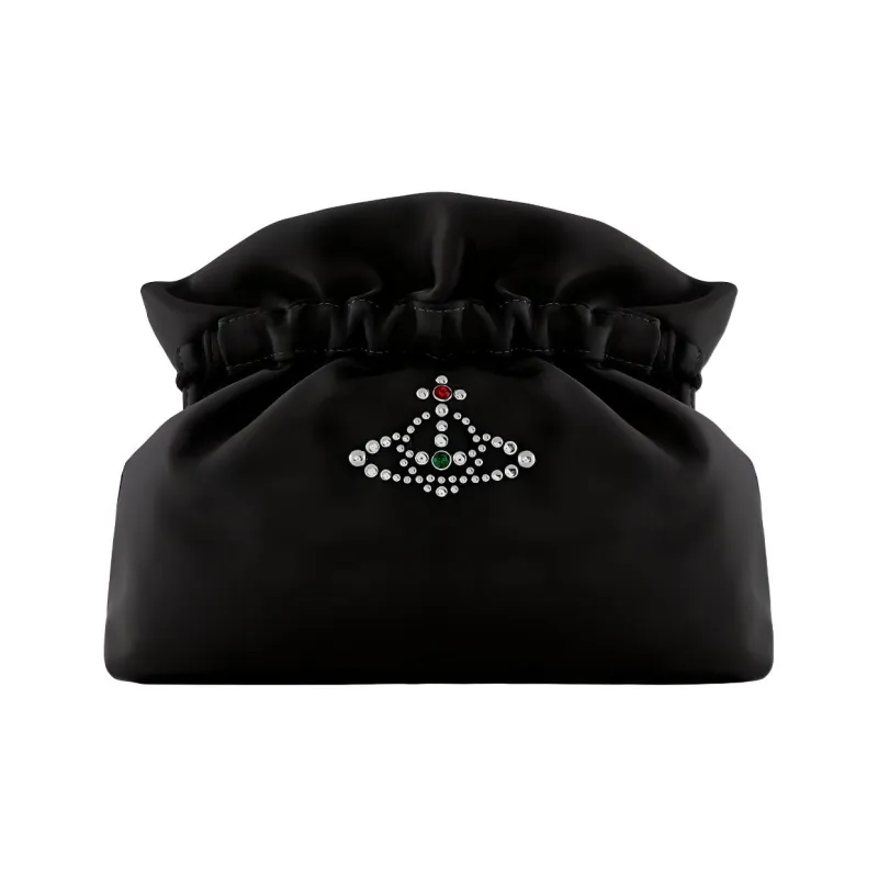 Vivienne Westwood Leather One Shoulder Crossbody Clutches Small Size Women's Black-0