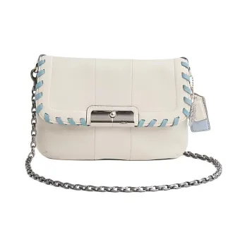 COACH Kristin Leather Shoulder Bag Medium Size Women's Silver & White