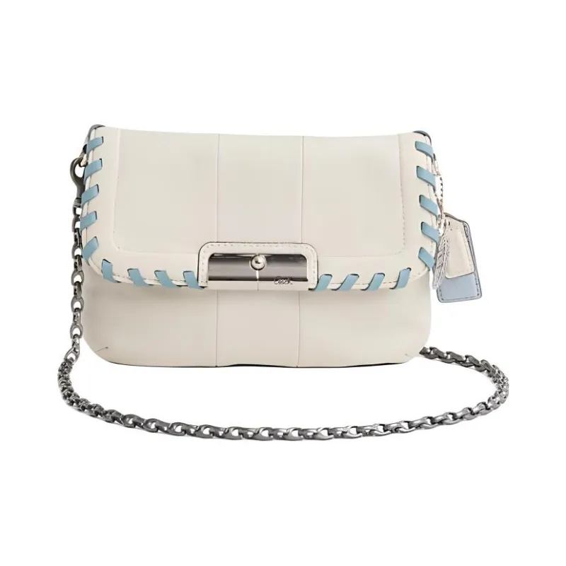 COACH Kristin Leather Shoulder Bag Medium Size Women's Silver & White-0