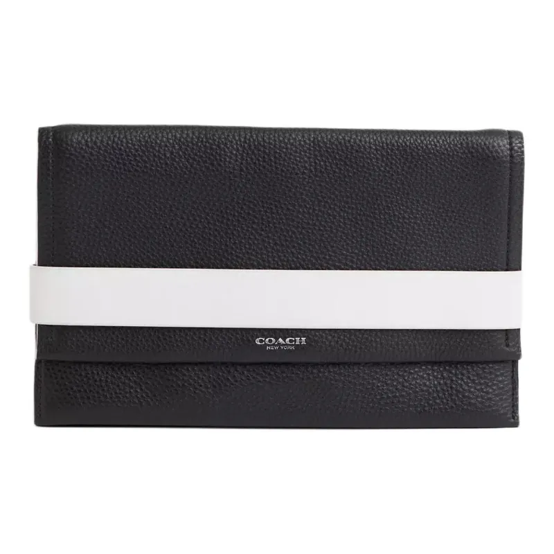 COACH Bleecker Leather Clutch Large Size Unisex Black & White-0