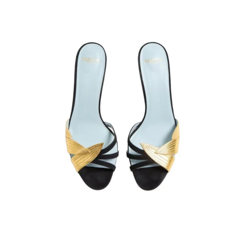 Valentino Slide Slippers 6.5cm Women's Black Gold-4