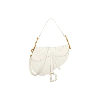 DIOR Saddle Calfskin With Goatskin Saddle Bag, Shoulder Bag, Crossbody Bag, Handbag Women's Ecru