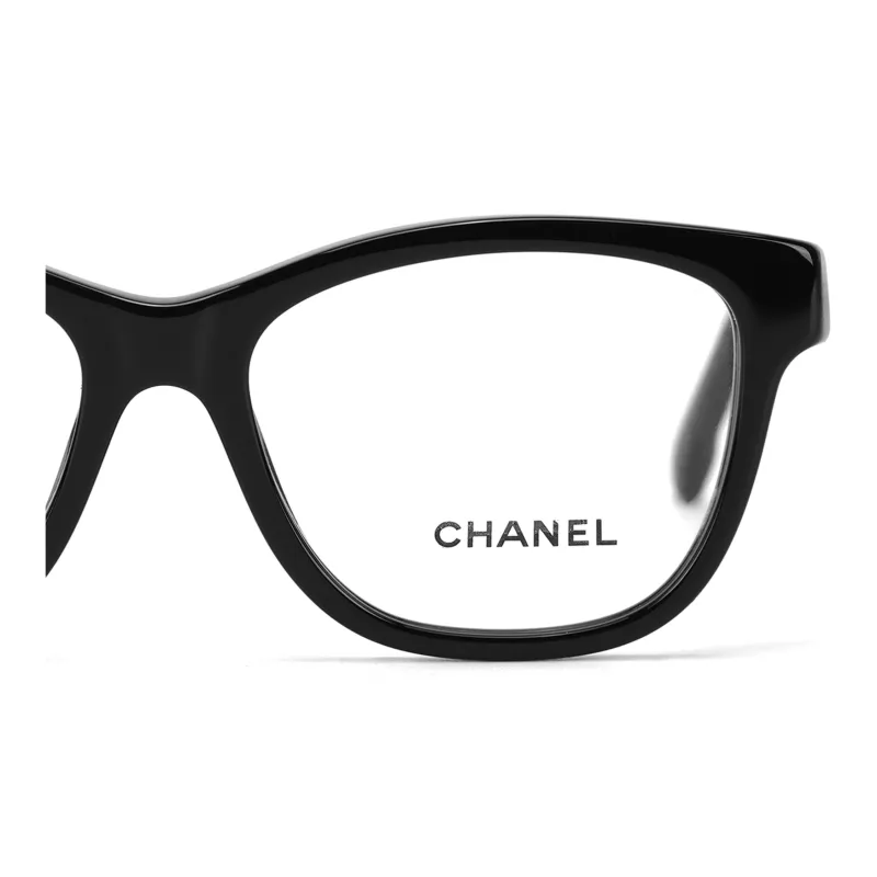 CHANEL Acetate Square Eyeglass Frames Women's Black-3