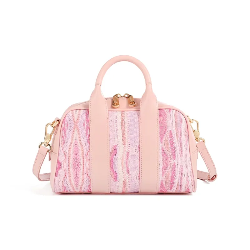 COOGI Synthetic Leather, Split Cow Leather Shoulder Bag, Crossbody Bag, Handbag Regular Women's Ecru/Pink-11