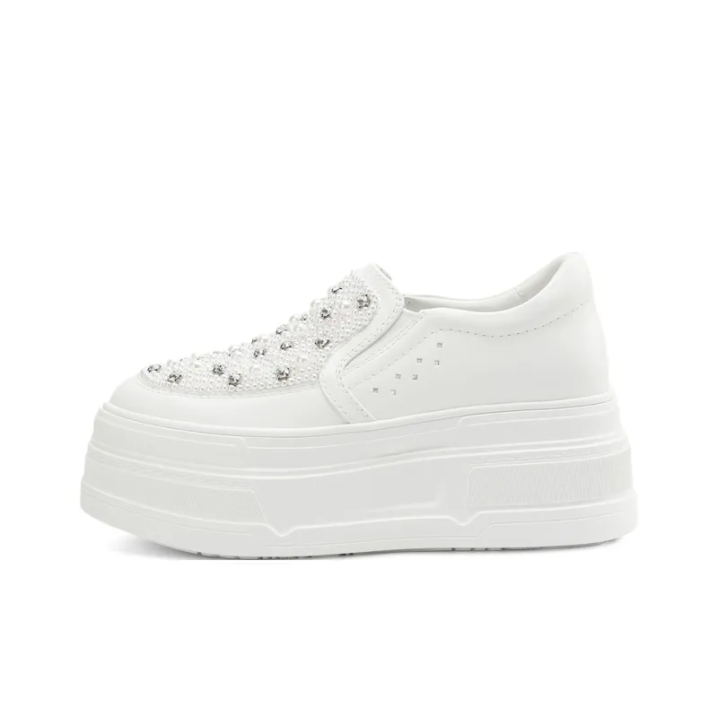 Rosa Bianca Lightweight Height Increasing Low-Top Skateboard Shoes Women's White-0