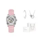 Silver Case Pink Strap (Bangle+Necklace)