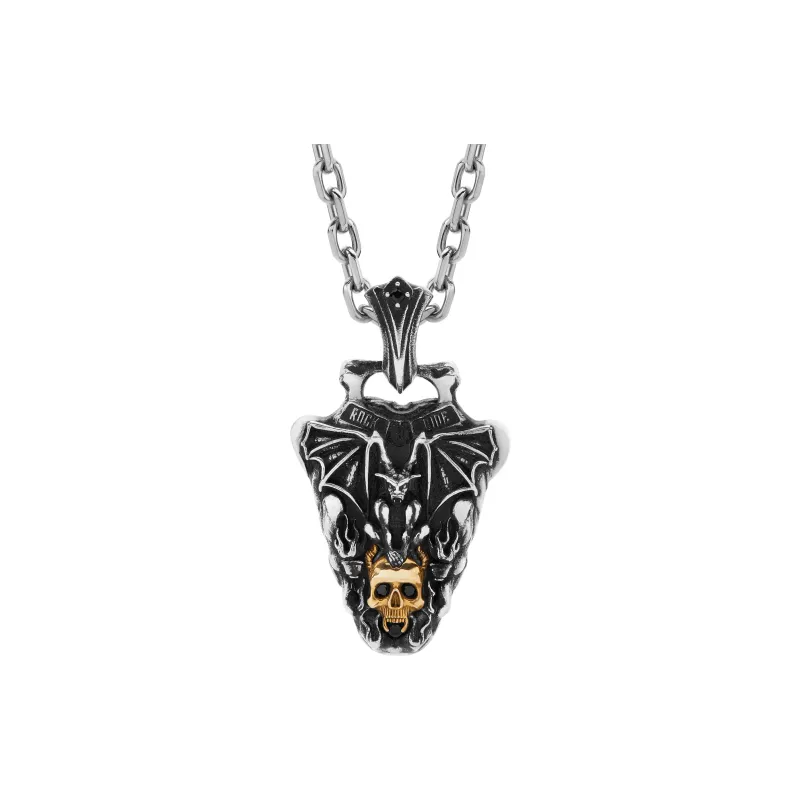 ROCK&RIDE 925 Sterling Silver With Garnet Red Zircon Inlay Charm/Pendant Men's-1