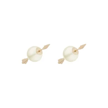DIOR Metal Resin Bead Earrings Unisex Gold