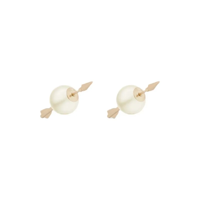 DIOR Metal Resin Bead Earrings Unisex Gold-0