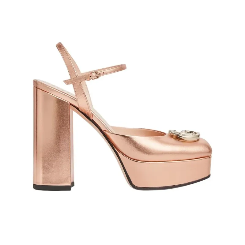 GUCCI Nojum Chunky Heel High Heels 11.5cm Women's Rose Gold-1