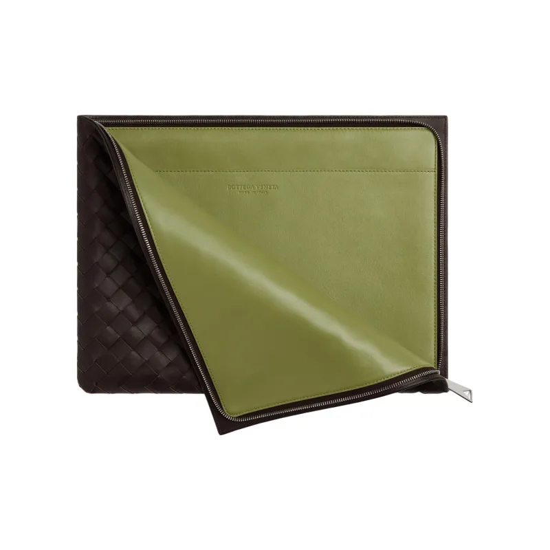 Bottega Veneta Cow Leather Clutch Men's Gummy Matcha Tea Brown-2
