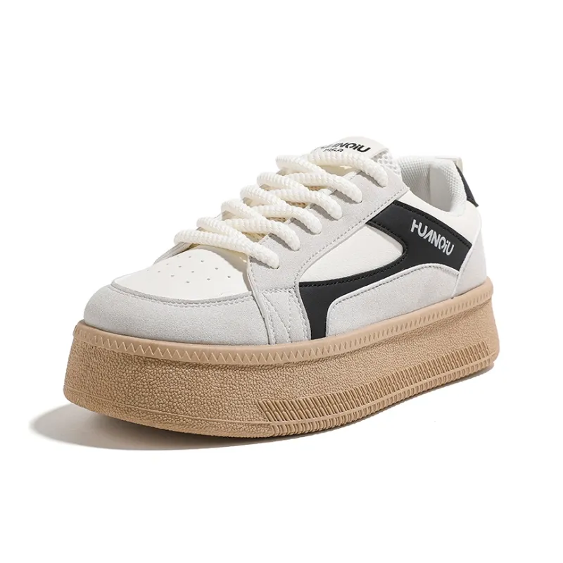 HUANQIU Wrapping, Wear Resistant And Non Slip Low Top Skateboard Shoes Women's Beige Black-1
