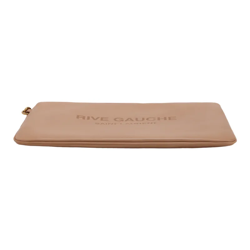 SAINT LAURENT Rive Gauche Calfskin Beach Bag Wrist Bag Clutch Men's Brown-3