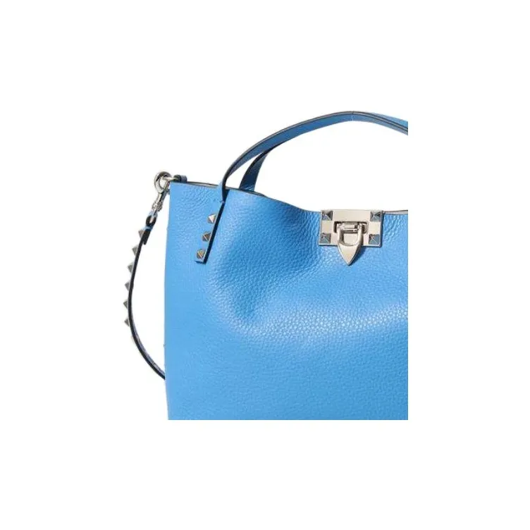 Valentino Rockstud Calfskin Tote Bag Shopping Bag Shoulder Bag Crossbody Bag Handbag Women's Blue-3