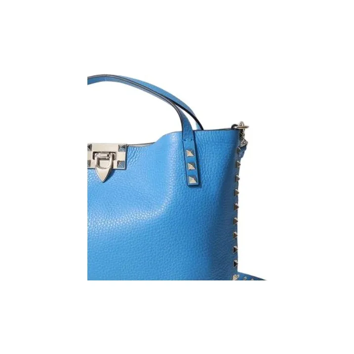 Valentino Rockstud Calfskin Tote Bag Shopping Bag Shoulder Bag Crossbody Bag Handbag Women's Blue-2