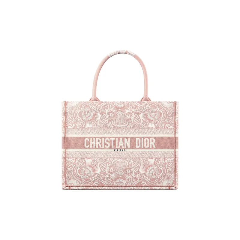 DIOR BookTote Cotton Tote Bag, Shopping Bag, Shoulder Bag, Handbag Medium Size Women's Peach Blossom Pink-0