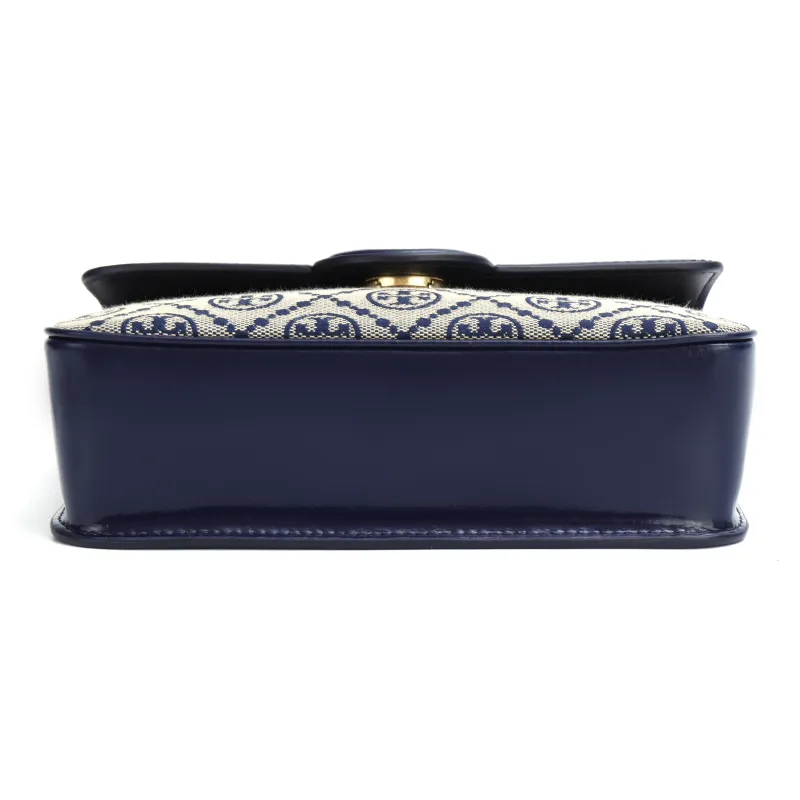 TORY BURCH Robinson Jacquard With Leather Messenger Bag Handbag Shoulder Bag Women's Marine Blue-3