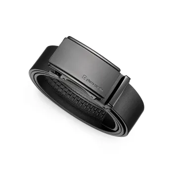 PIERRE CARDIN Top Grain Cow Leather Belts Men's Black Gunmetal Color 3.45CM
