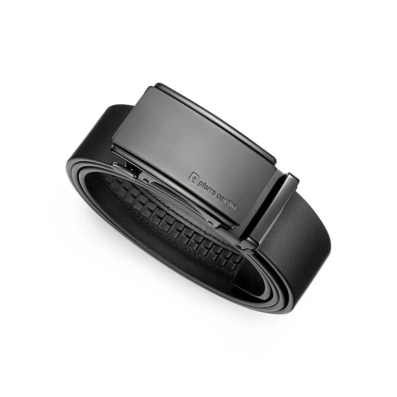 PIERRE CARDIN Top Grain Cow Leather Belts Men's Black Gunmetal Color 3.45CM-0