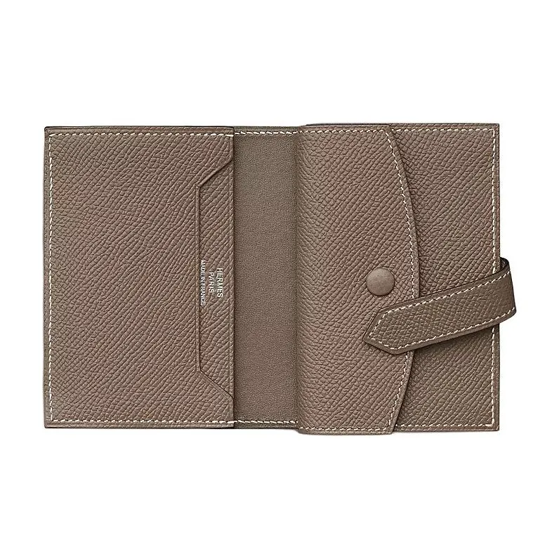 HERMES Bearn Epsom Calfskin Wallet Women's 18 Etoupe Elephant Gray-1