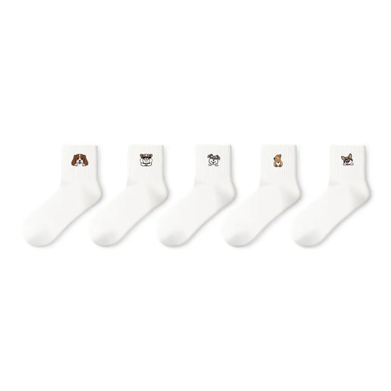 Primeet Mid-Calf Socks Unisex 5 Pack Simple And Cute Patterns-3