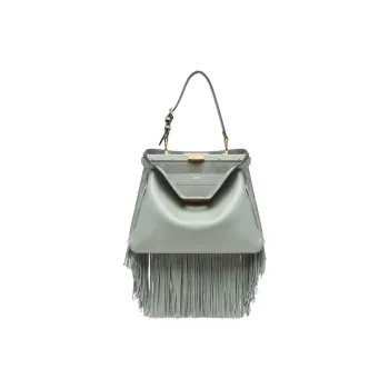 FENDI Peekaboo Leather Shoulder Bag Medium Size Women's Matcha Green