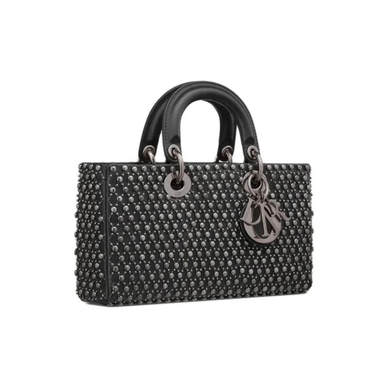 DIOR Lady D JOY Cow Leather One Shoulder Handbag Medium Size Women's Black-3