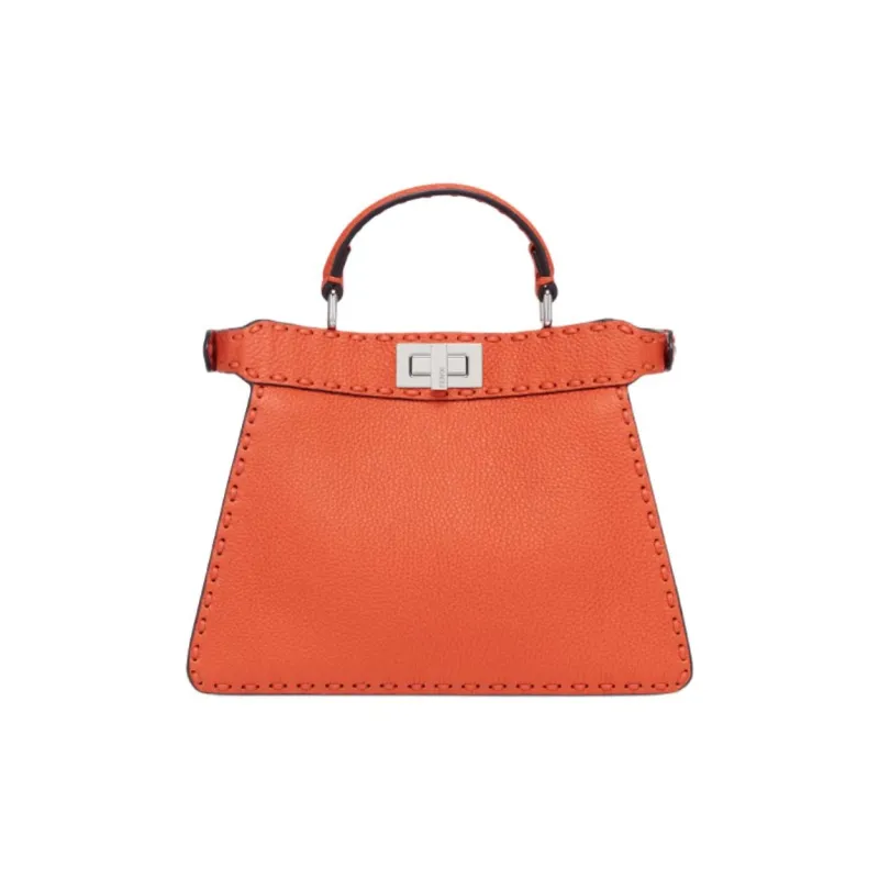 FENDI Peekaboo ISeeUSelleria Leather One Shoulder Handbag Small Size Women's Orange-1