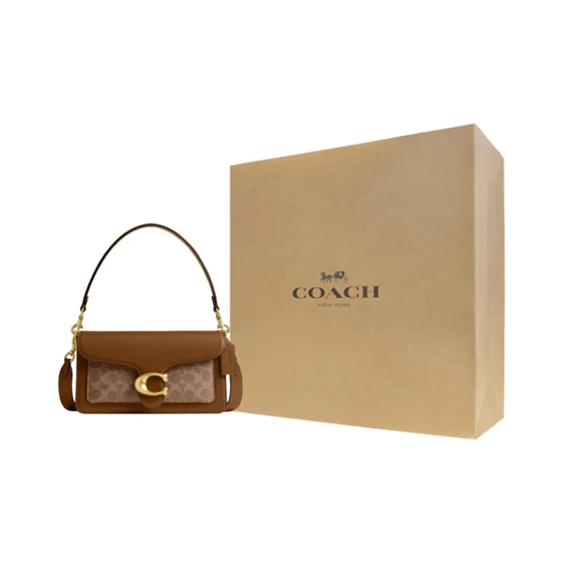 COACH Tabby Cow Leather Portable Crossbody Bag, Shoulder Bag Medium Size Women's Brown Yellow-6