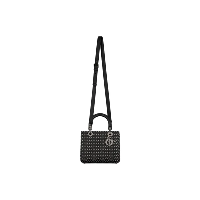 DIOR Lady Dior Calfskin Shoulder Bag, Handbag Medium Size Women's Black-1