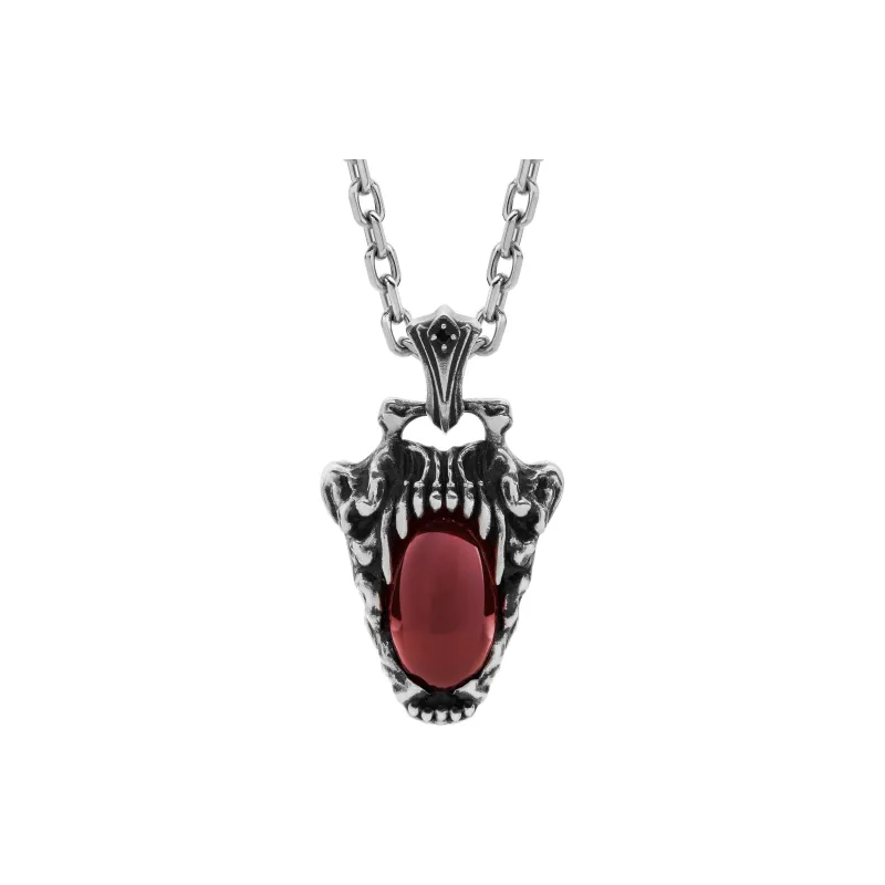 ROCK&RIDE 925 Sterling Silver With Garnet Red Zircon Inlay Charm/Pendant Men's-0