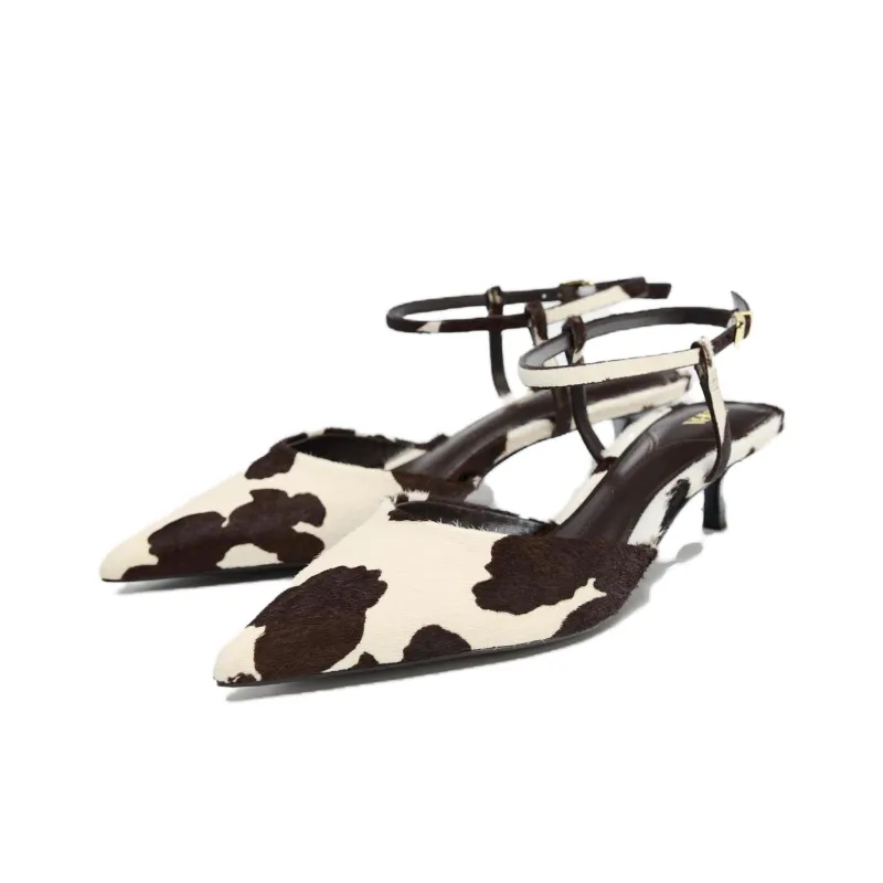 ZARA Slim Heel High Heels 5.5cm Women's White Black-2