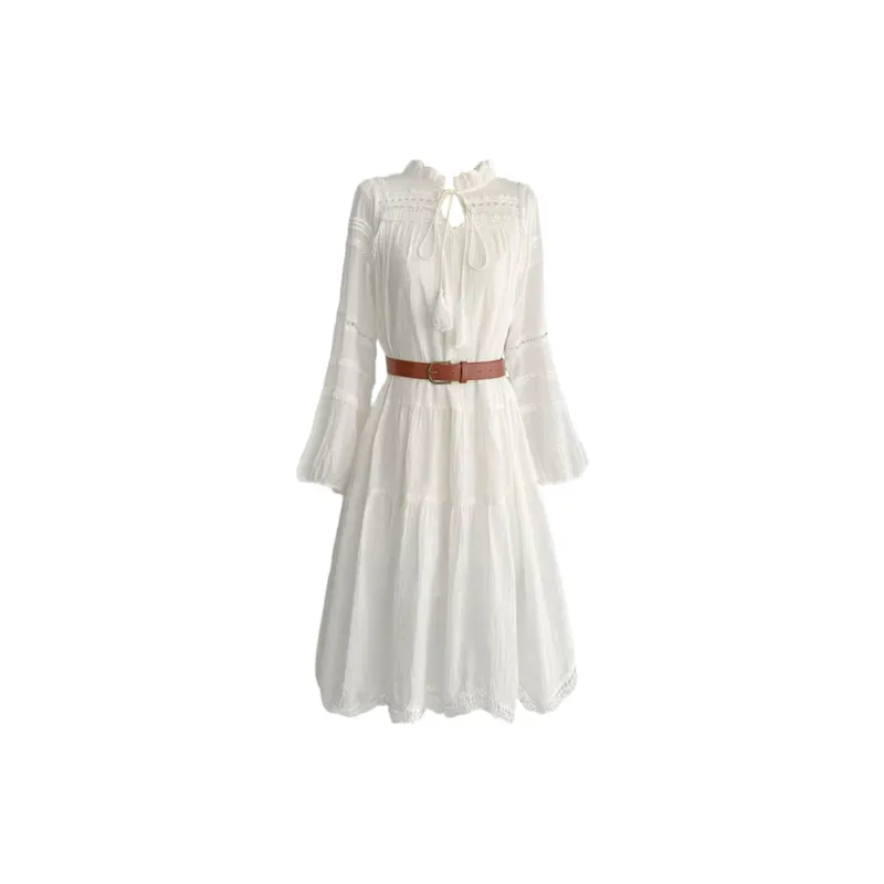 Wbwq Long Sleeved Dress Women's White-3