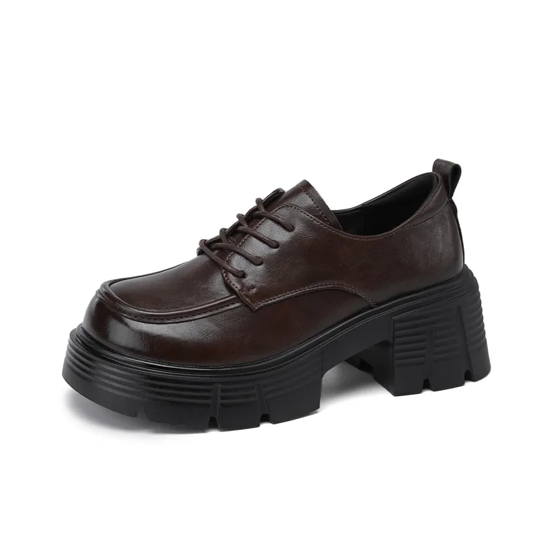 La Chapelle British Style 6.5cm Height Increasing Small Leather Shoes Casual Single Shoes Women's Angora Red-1